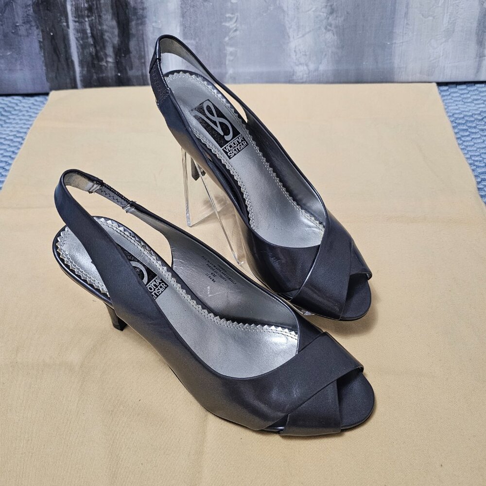 Victoria Spencer Gray Patent Slingback Heels - Open Toe - Size 6 - Picture 2 of 6